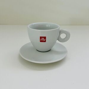 ILLY Classic Red White Logo Porcelain Cappuccino Coffee Mug Cup With Saucer